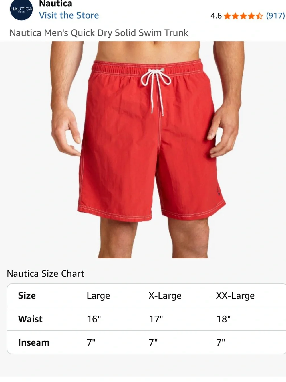 Nautica Men’s Bright Red Drawstring Swim Trunks